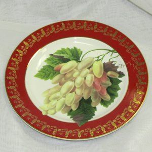 American Atelier Salad Plate Royal Fruit 5216 Green Grapes Red Rim Gold Trim